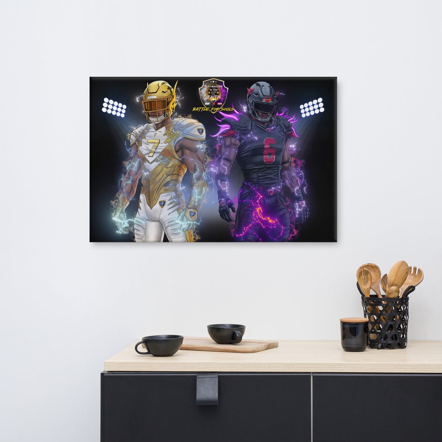 Playmaker Faith vs Dark Football Players Canvas