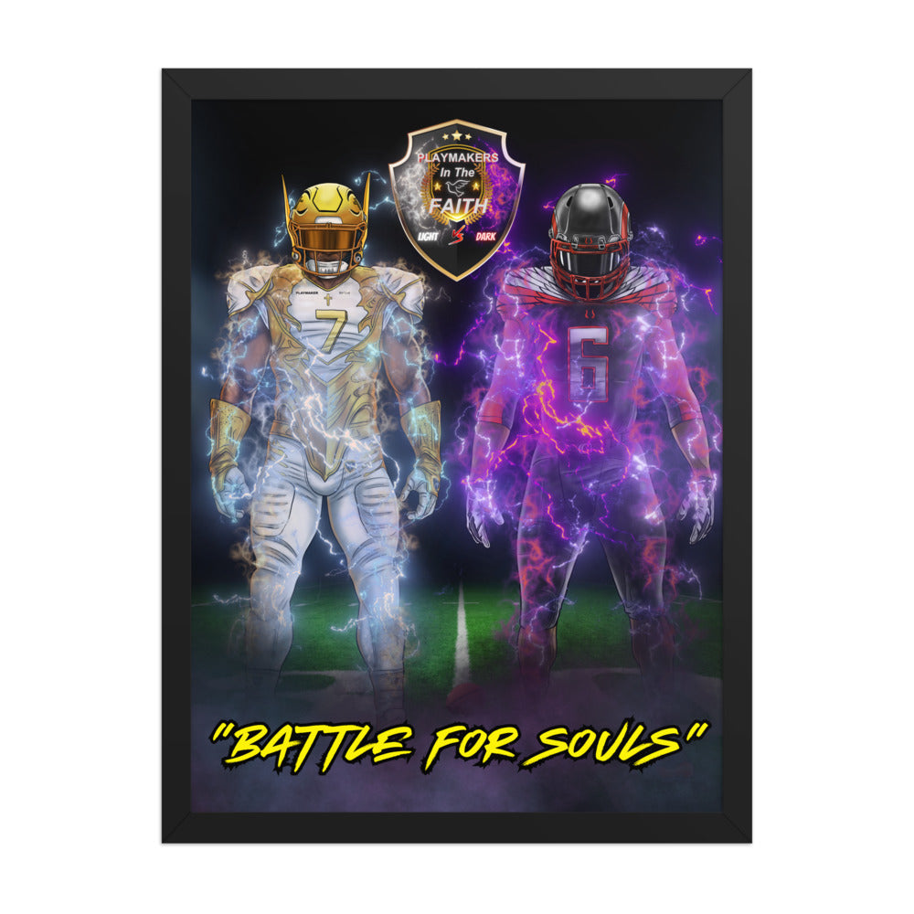 Light vs Dark Battle For Souls Football Framed poster