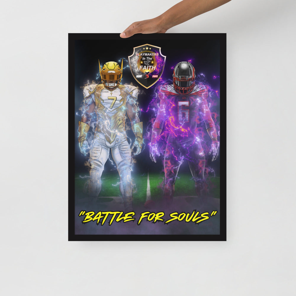 Light vs Dark Battle For Souls Football Framed poster