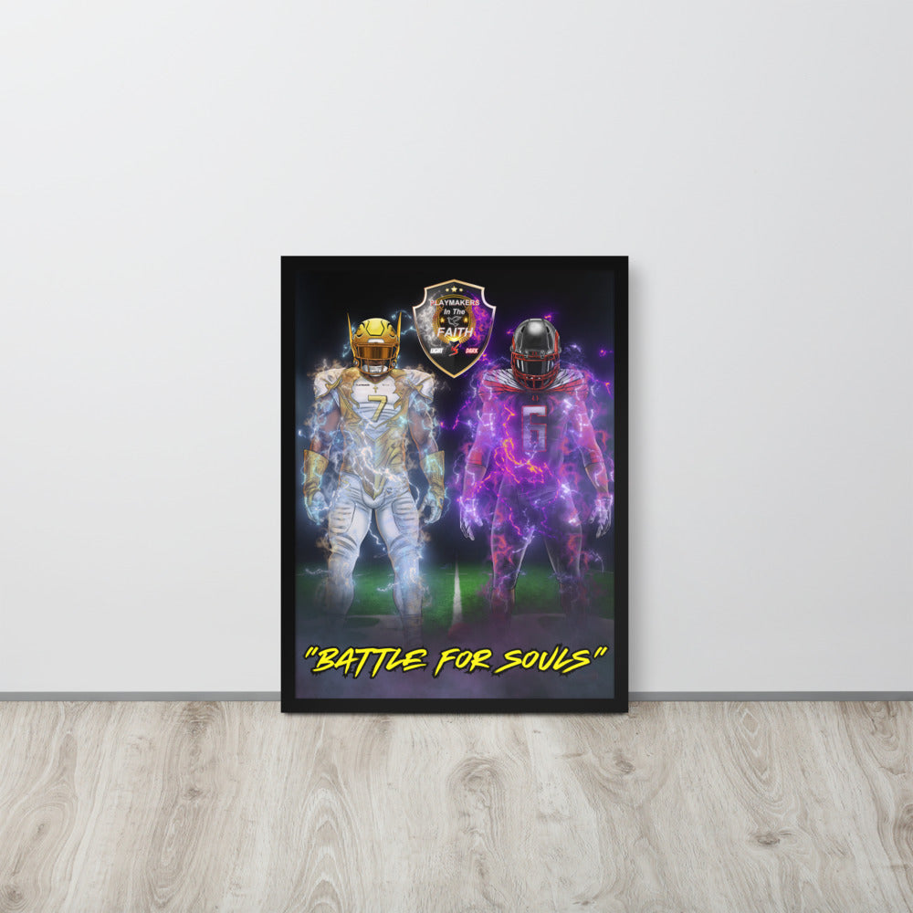 Light vs Dark Battle For Souls Football Framed poster