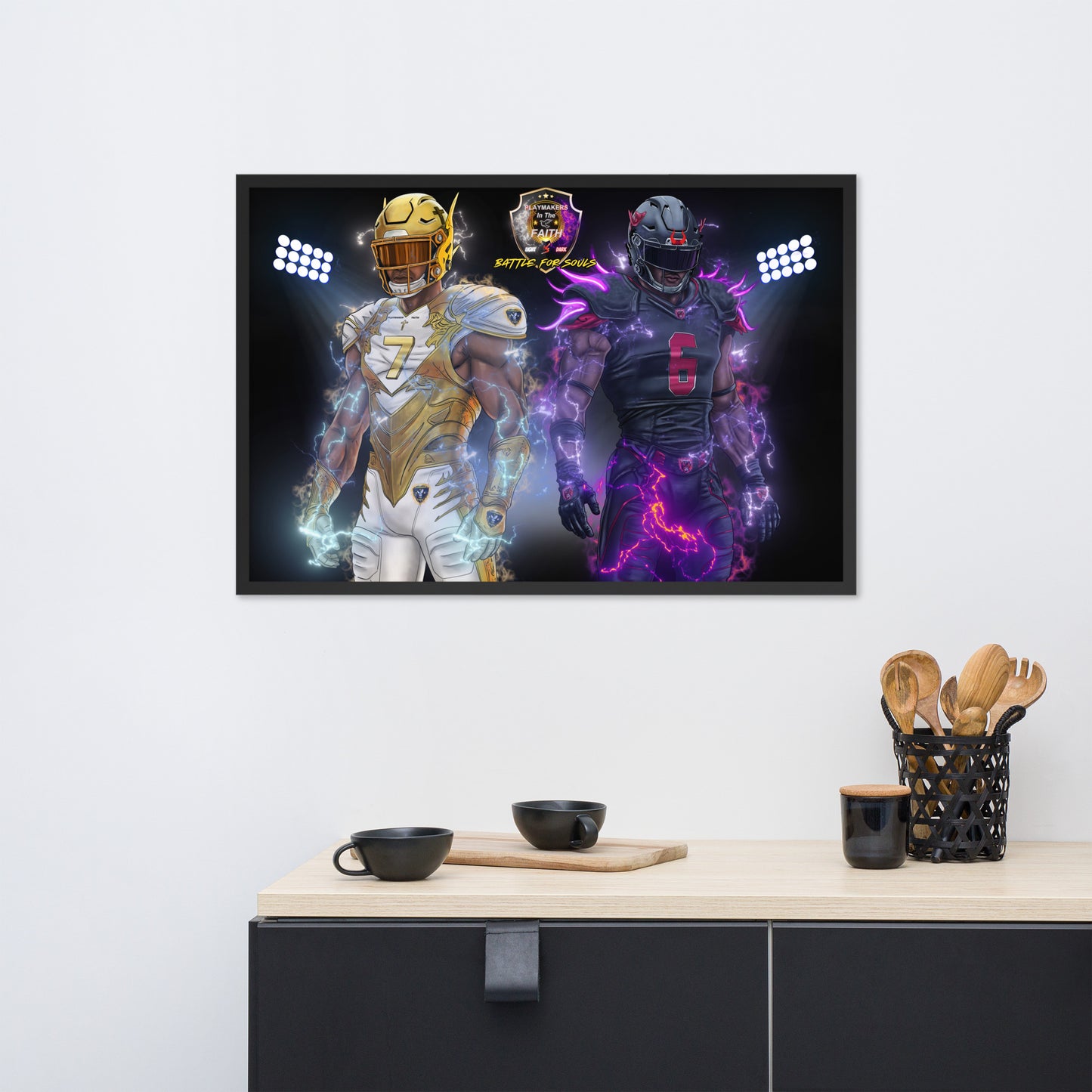Playmaker Faith vs Dark Football Players Framed poster