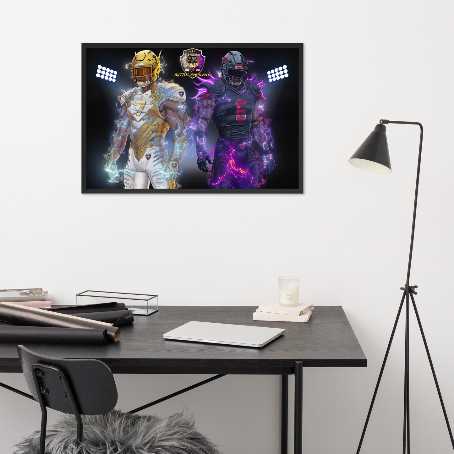 Playmaker Faith vs Dark Football Players Framed poster