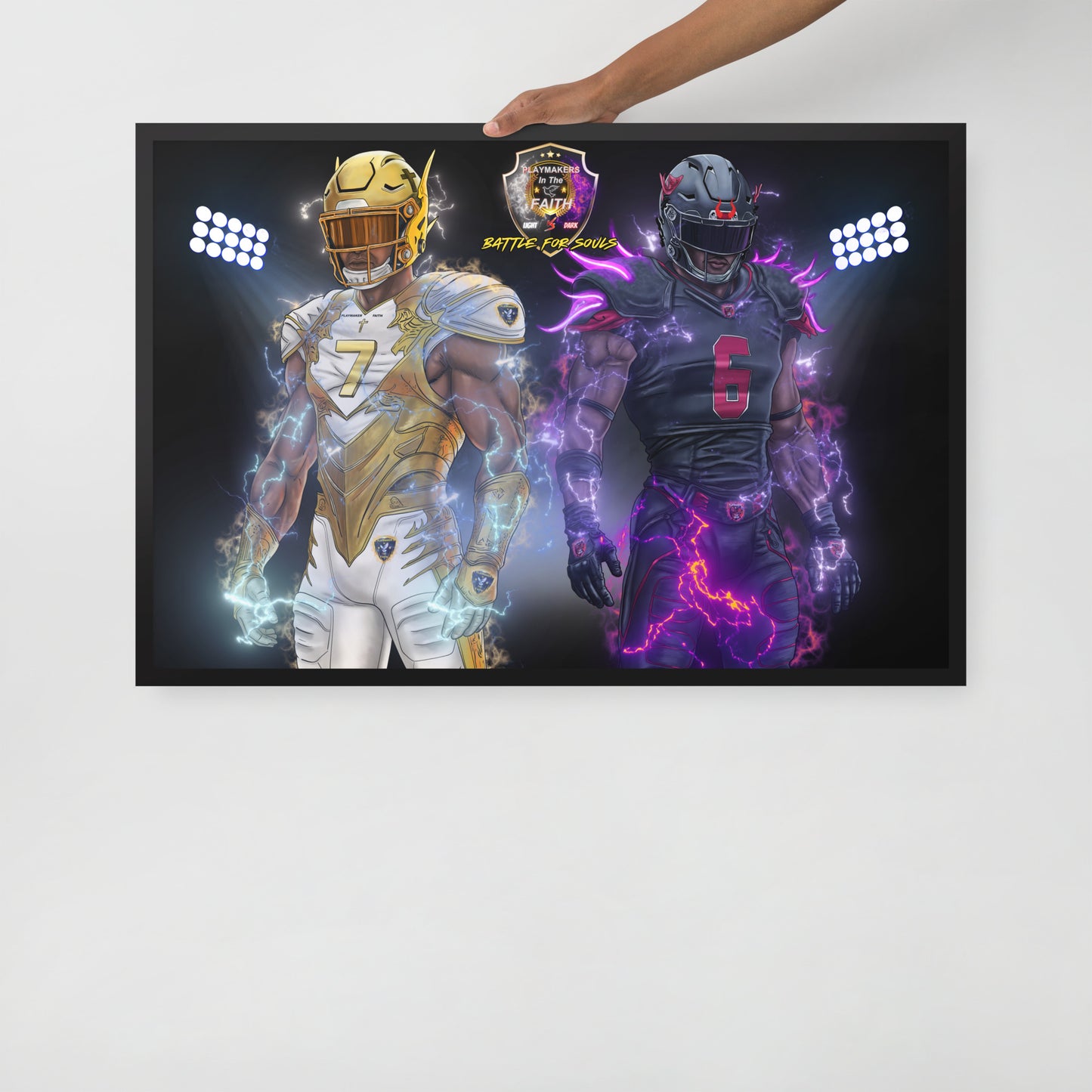 Playmaker Faith vs Dark Football Players Framed poster