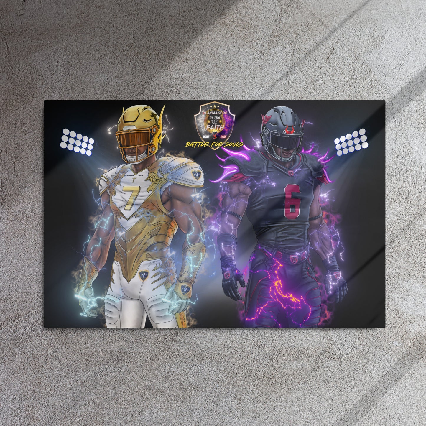 Playmaker Faith vs Dark Football Players Metal prints