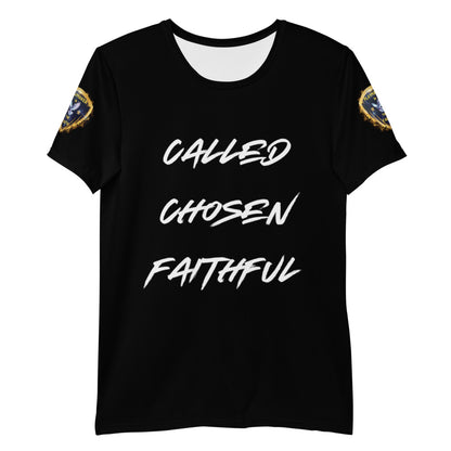 Called Chosen Faithful w Shoulder Logo All-Over Print Men's Athletic T-shirt