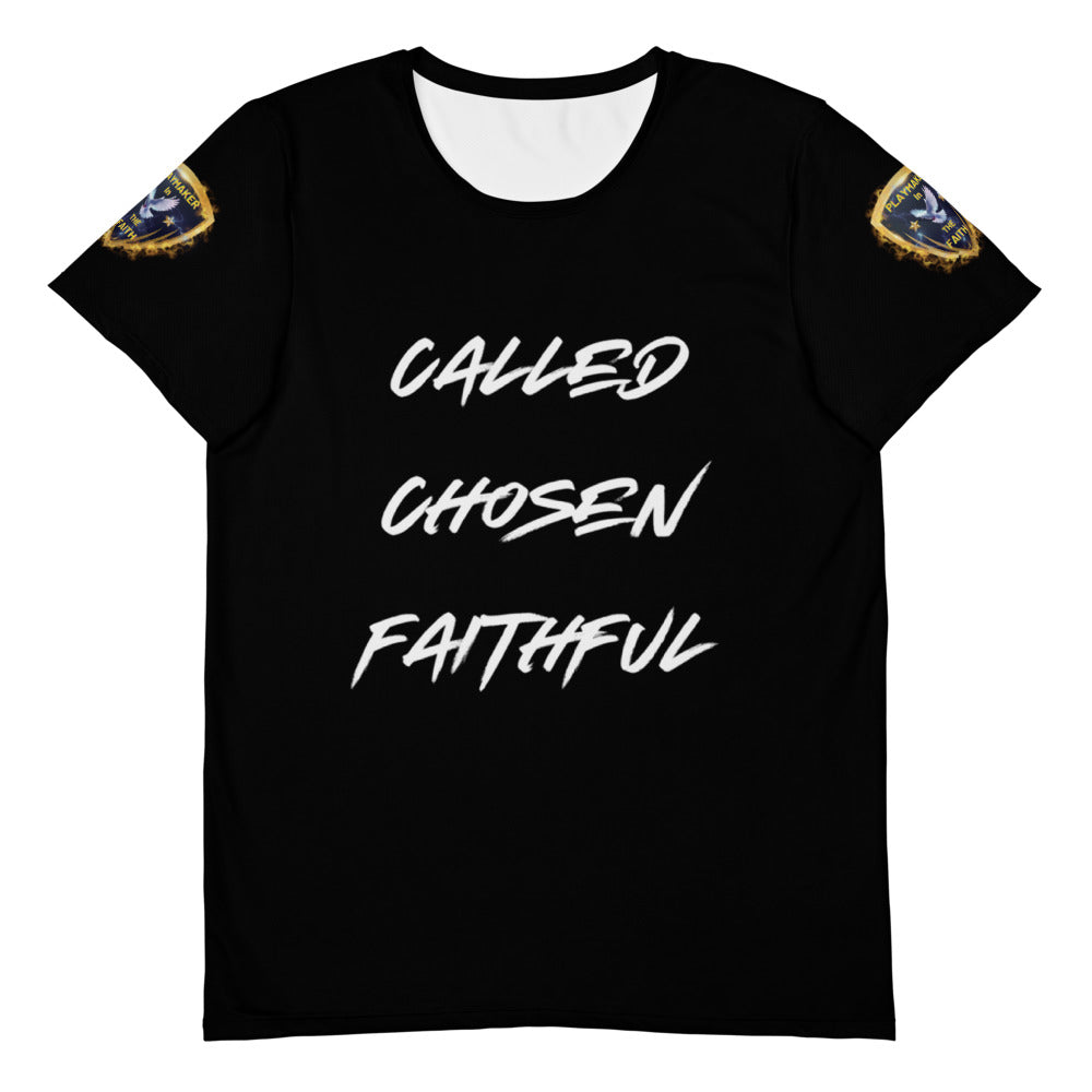 Called Chosen Faithful w Shoulder Logo All-Over Print Men's Athletic T-shirt