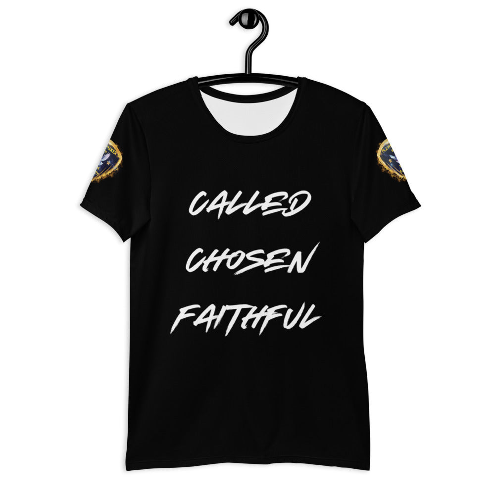 Called Chosen Faithful w Shoulder Logo All-Over Print Men's Athletic T-shirt