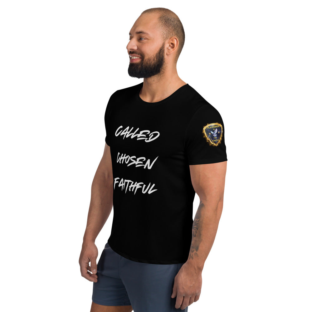 Called Chosen Faithful w Shoulder Logo All-Over Print Men's Athletic T-shirt