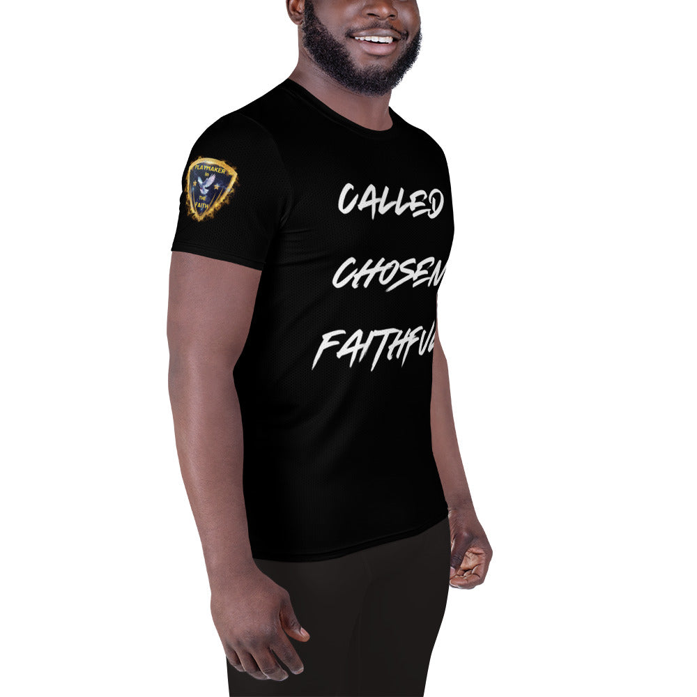 Called Chosen Faithful w Shoulder Logo All-Over Print Men's Athletic T-shirt