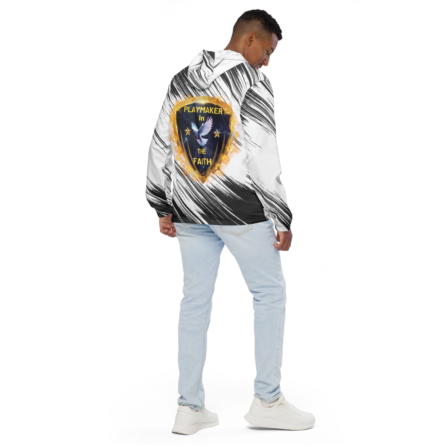 White & Black Playmakers Shield Men’s windbreaker