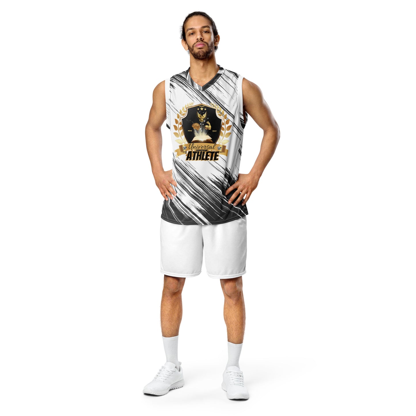 Universal Athlete Black & White Recycled unisex basketball jersey