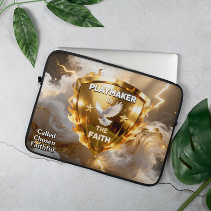 Playmaker In The Faith Gold Shield Laptop Sleeve