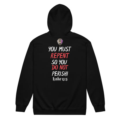 "Repent So You Do Not Perish" Unisex heavy blend zip hoodie